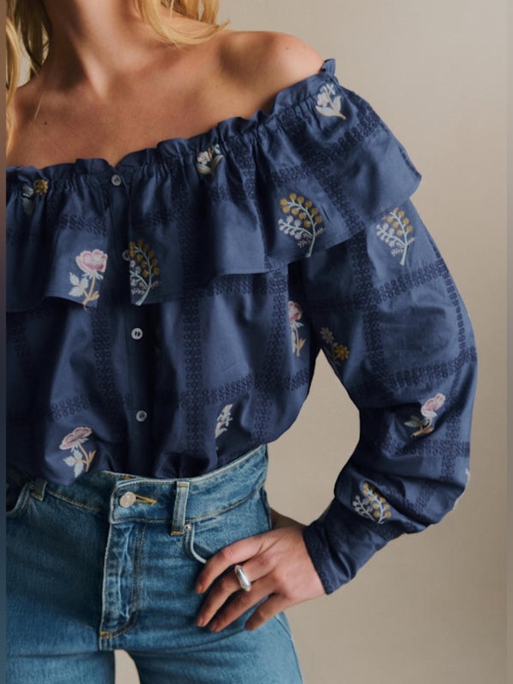 NWT Sézane Garancine Shirt in Blue Embroidery FR 42 / US 10 - Picture 3 of 7